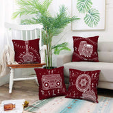 Mandala Themed Musical Instruments Printed 4 Red Cushion with Covers For Home Decor